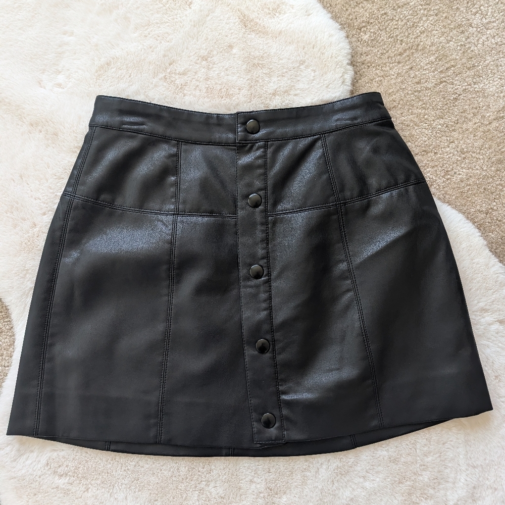 Free People Black Faux Leather Mini Skirt
